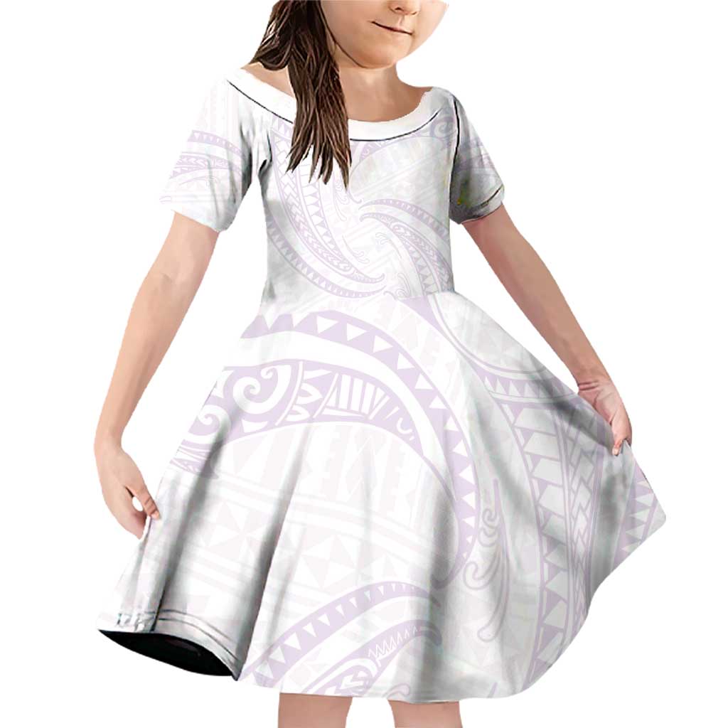 White Sunday Lotu Tamaiti Family Matching Off Shoulder Short Dress and Hawaiian Shirt Polynesian Wave Pastel Mauve - Polynesian Pride