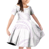 White Sunday Lotu Tamaiti Family Matching Off Shoulder Short Dress and Hawaiian Shirt Polynesian Wave Pastel Mauve - Polynesian Pride