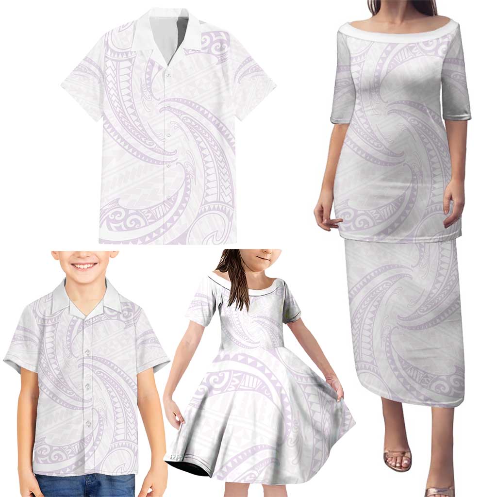 White Sunday Lotu Tamaiti Family Matching Puletasi and Hawaiian Shirt Polynesian Wave Pastel Mauve - Polynesian Pride