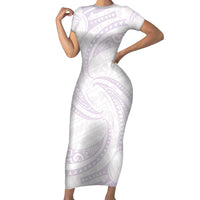 White Sunday Lotu Tamaiti Family Matching Short Sleeve Bodycon Dress and Hawaiian Shirt Polynesian Wave Pastel Mauve - Polynesian Pride