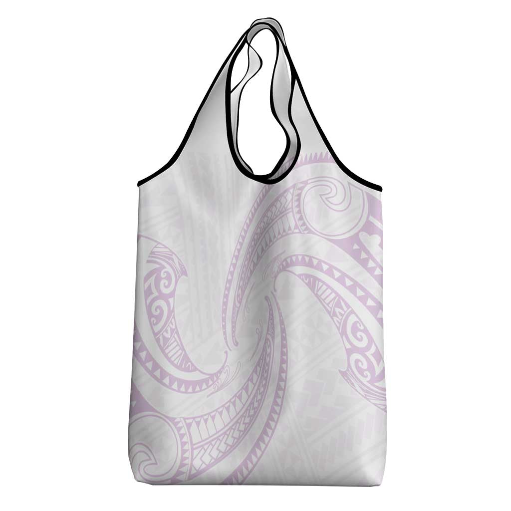 White Sunday Lotu Tamaiti Grocery Bag Polynesian Wave Pastel Mauve - Polynesian Pride