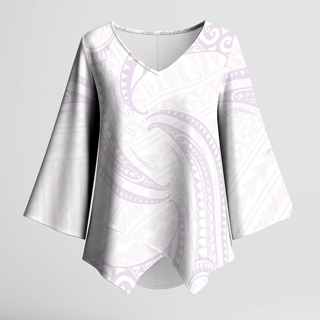 White Sunday Lotu Tamaiti Kimono Sleeve Blouse Polynesian Wave Pastel Mauve - Polynesian Pride