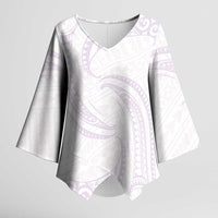 White Sunday Lotu Tamaiti Kimono Sleeve Blouse Polynesian Wave Pastel Mauve - Polynesian Pride