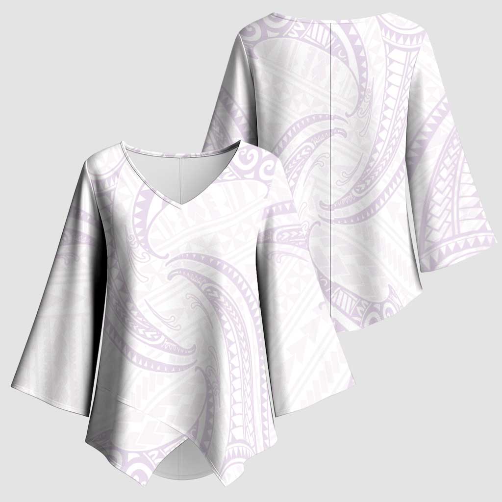 White Sunday Lotu Tamaiti Kimono Sleeve Blouse Polynesian Wave Pastel Mauve - Polynesian Pride