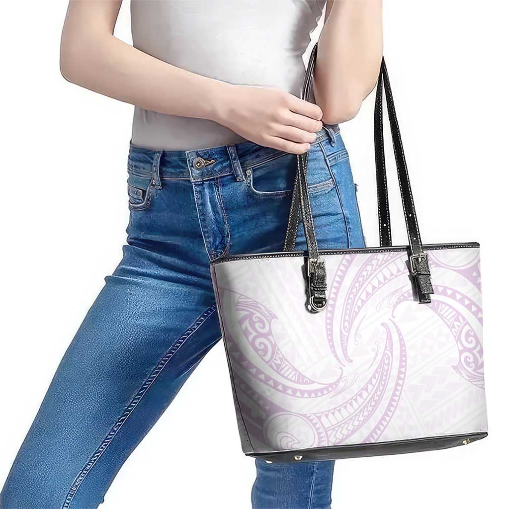White Sunday Lotu Tamaiti Leather Tote Bag Polynesian Wave Pastel Mauve - Polynesian Pride