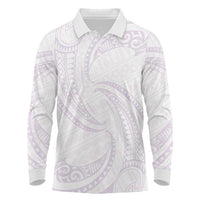 White Sunday Lotu Tamaiti Long Sleeve Polo Shirt Polynesian Wave Pastel Mauve - Polynesian Pride