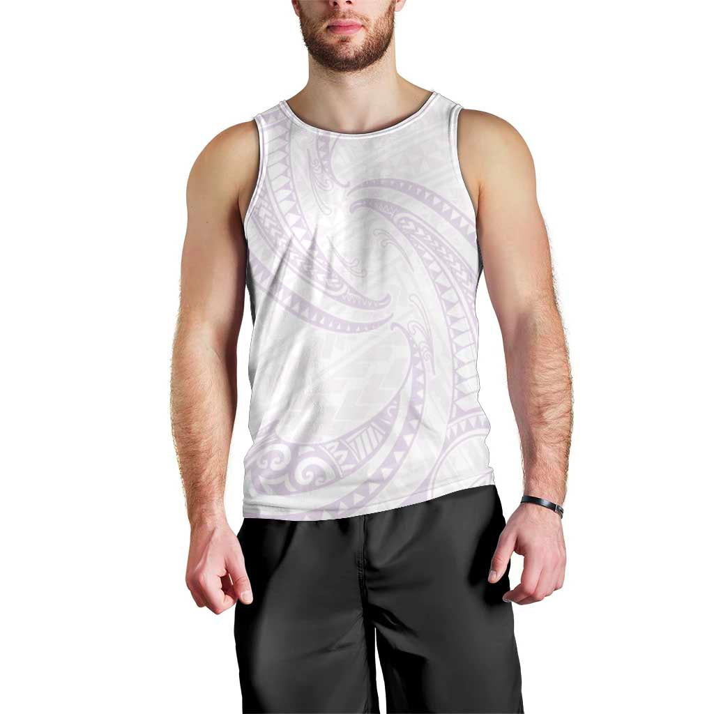 White Sunday Lotu Tamaiti Men Tank Top Polynesian Wave Pastel Mauve - Polynesian Pride