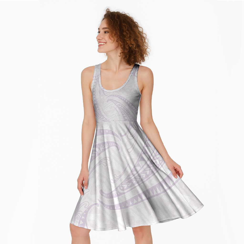 White Sunday Lotu Tamaiti Midi Dress Polynesian Wave Pastel Mauve - Polynesian Pride