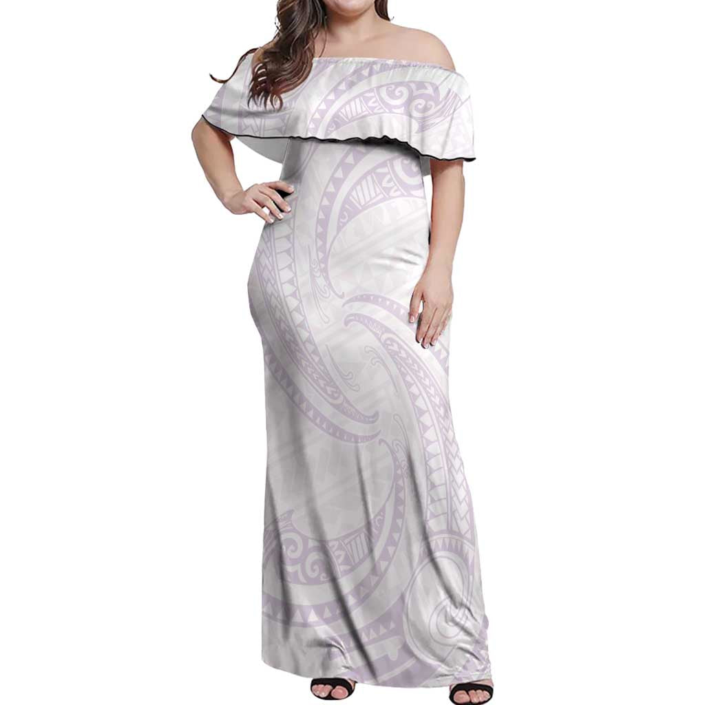 White Sunday Lotu Tamaiti Off Shoulder Maxi Dress Polynesian Wave Pastel Mauve - Polynesian Pride
