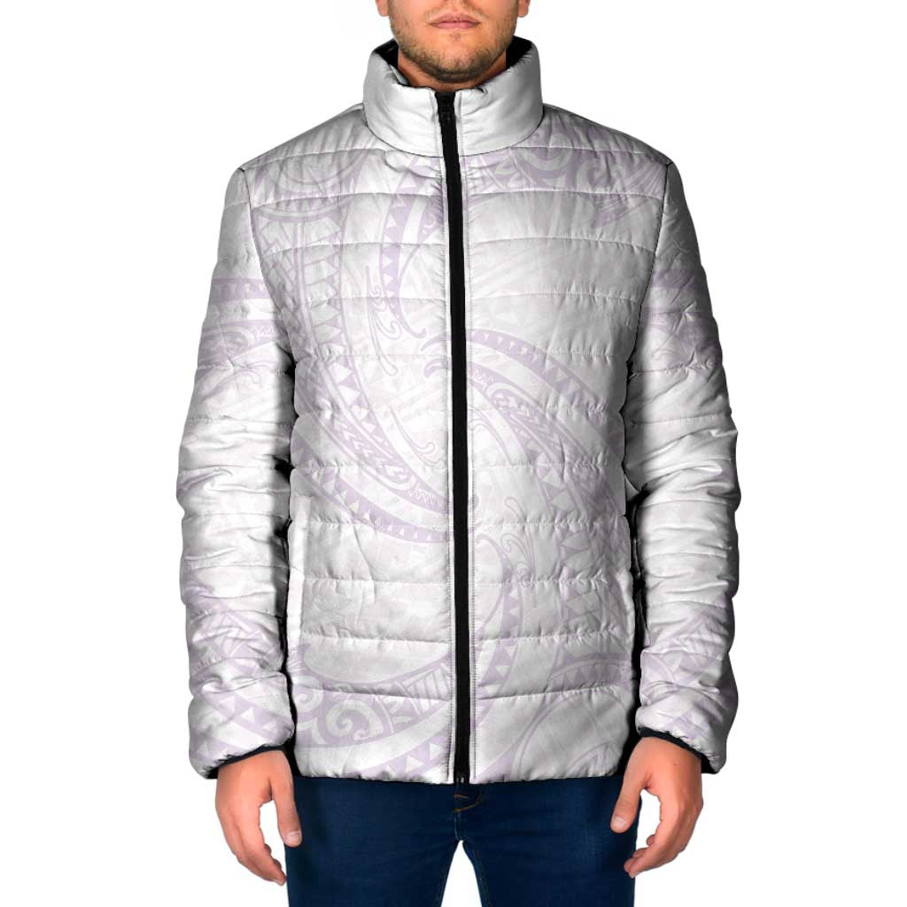 White Sunday Lotu Tamaiti Padded Jacket Polynesian Wave Pastel Mauve - Polynesian Pride