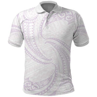 White Sunday Lotu Tamaiti Polo Shirt Polynesian Wave Pastel Mauve - Polynesian Pride