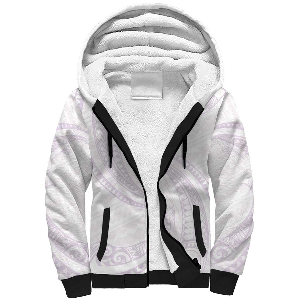 White Sunday Lotu Tamaiti Sherpa Hoodie Polynesian Wave Pastel Mauve - Polynesian Pride