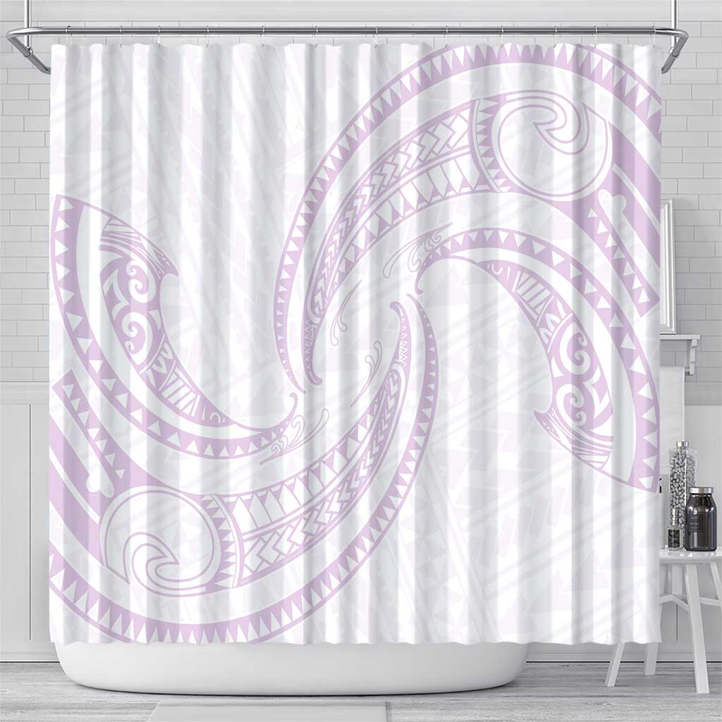 White Sunday Lotu Tamaiti Shower Curtain Polynesian Wave Pastel Mauve - Polynesian Pride