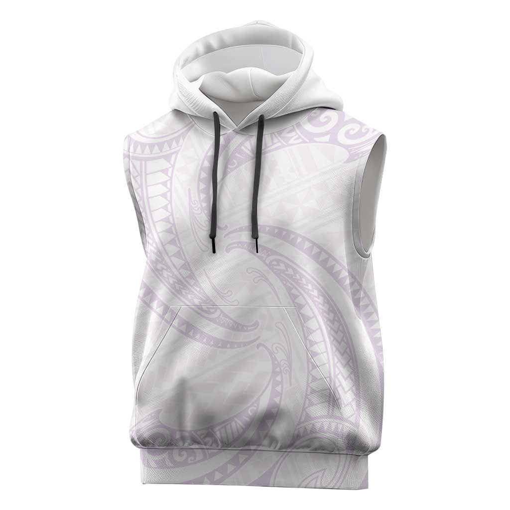 White Sunday Lotu Tamaiti Sleeveless Hoodie Polynesian Wave Pastel Mauve - Polynesian Pride