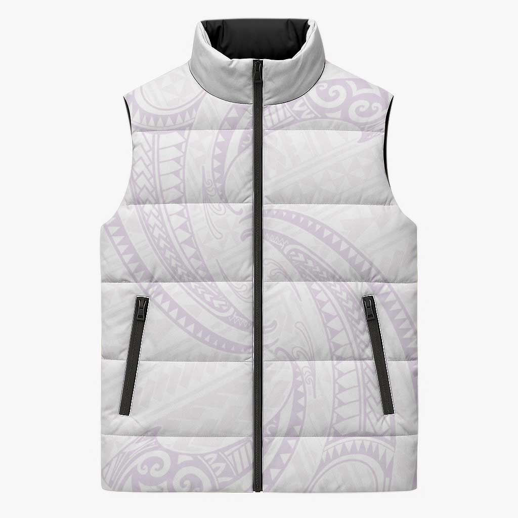 White Sunday Lotu Tamaiti Sleeveless Puffer Jacket Polynesian Wave Pastel Mauve - Polynesian Pride