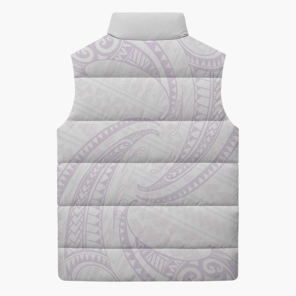 White Sunday Lotu Tamaiti Sleeveless Puffer Jacket Polynesian Wave Pastel Mauve - Polynesian Pride