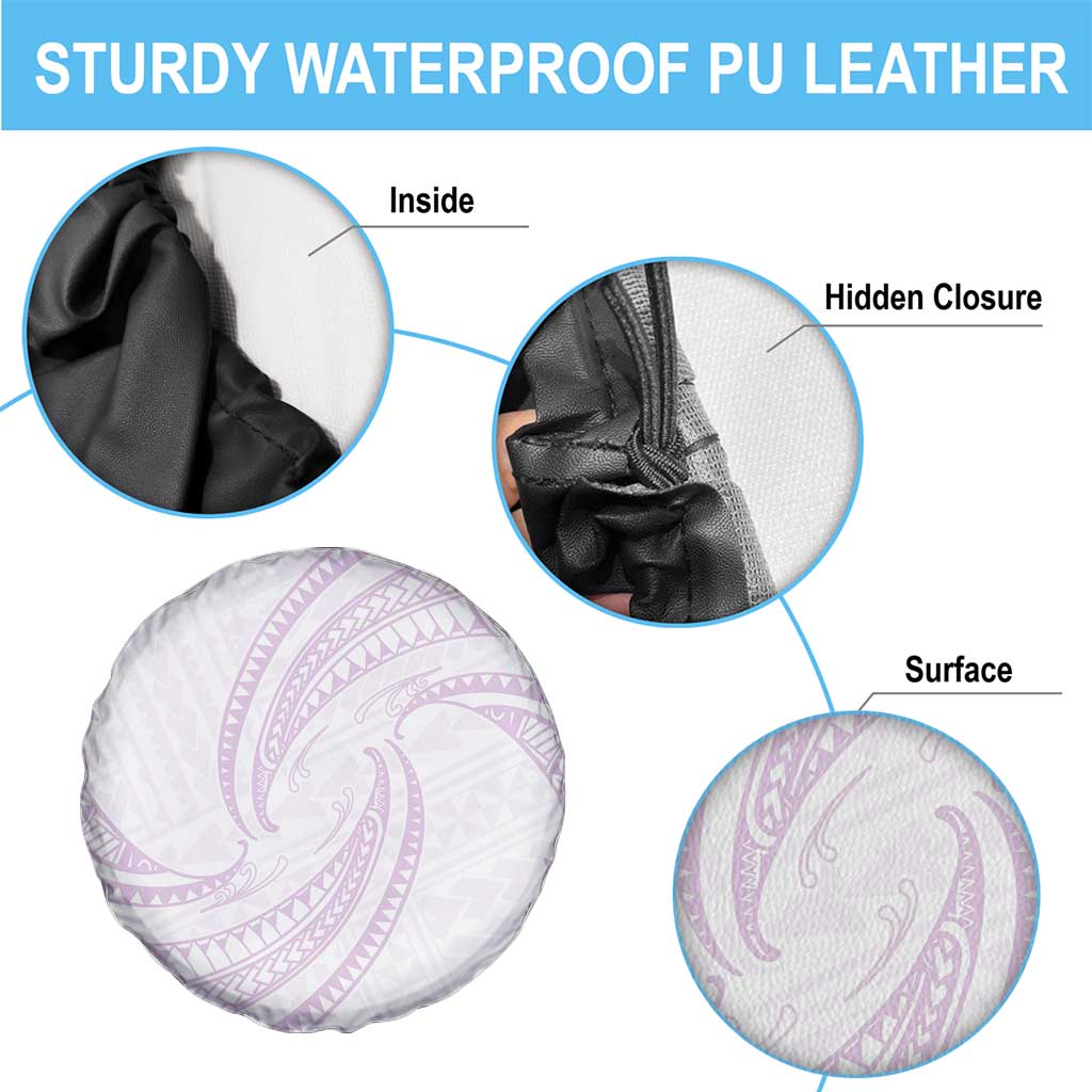 White Sunday Lotu Tamaiti Spare Tire Cover Polynesian Wave Pastel Mauve - Polynesian Pride