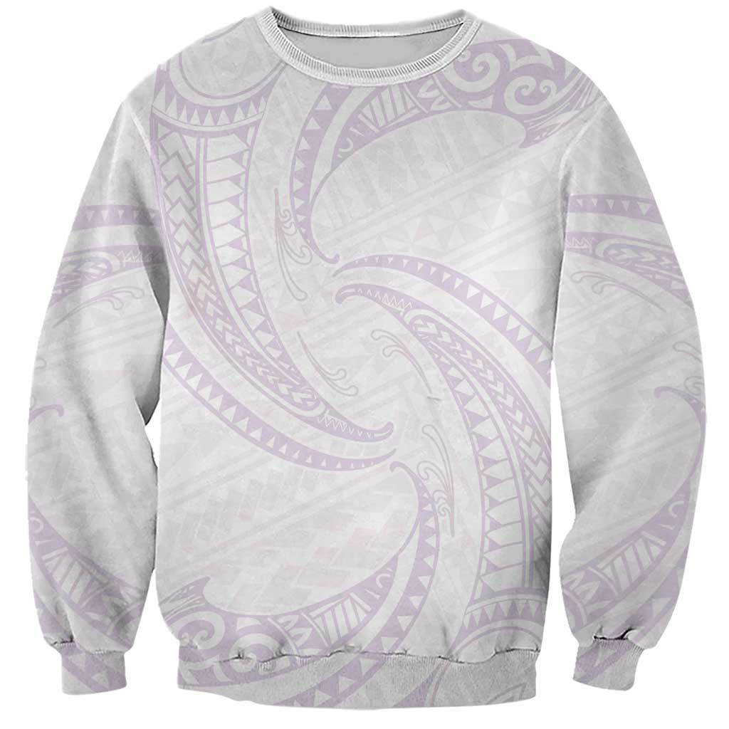 White Sunday Lotu Tamaiti Sweatshirt Polynesian Wave Pastel Mauve - Polynesian Pride
