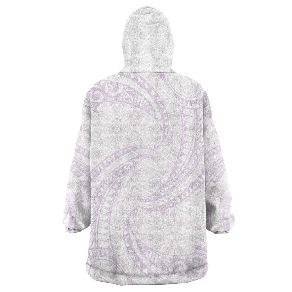 White Sunday Lotu Tamaiti Wearable Blanket Hoodie Polynesian Wave Pastel Mauve - Polynesian Pride
