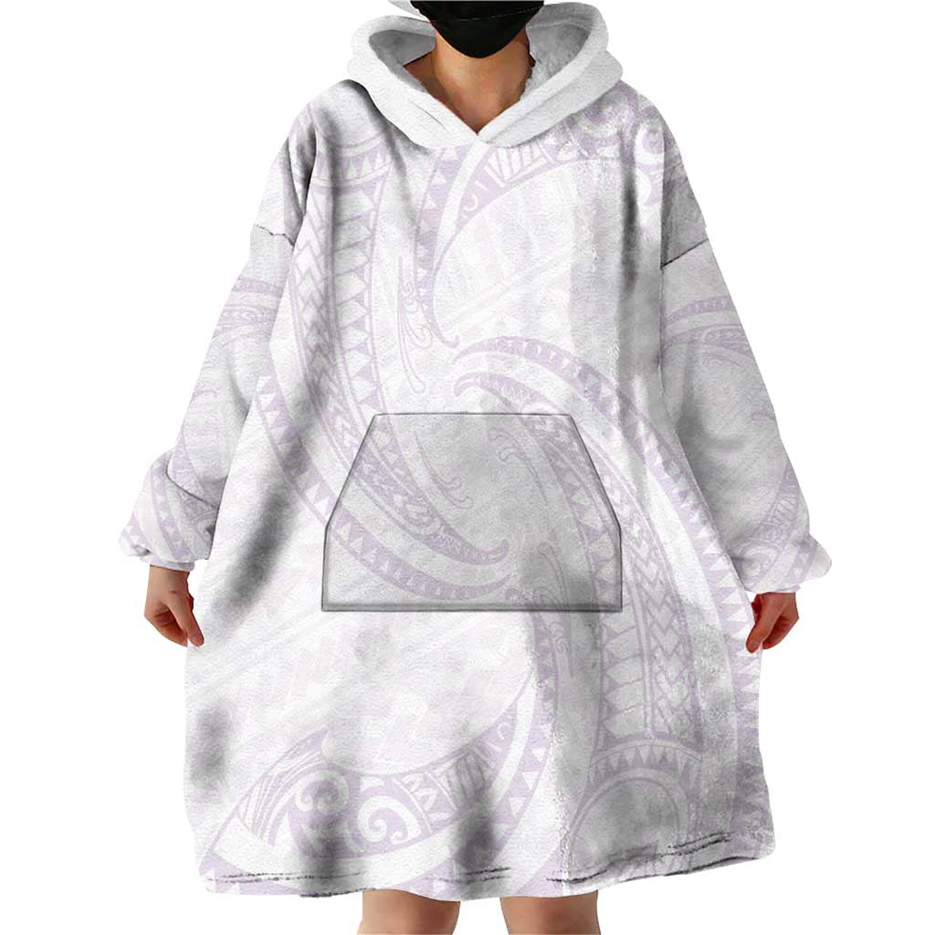 White Sunday Lotu Tamaiti Wearable Blanket Hoodie Polynesian Wave Pastel Mauve - Polynesian Pride