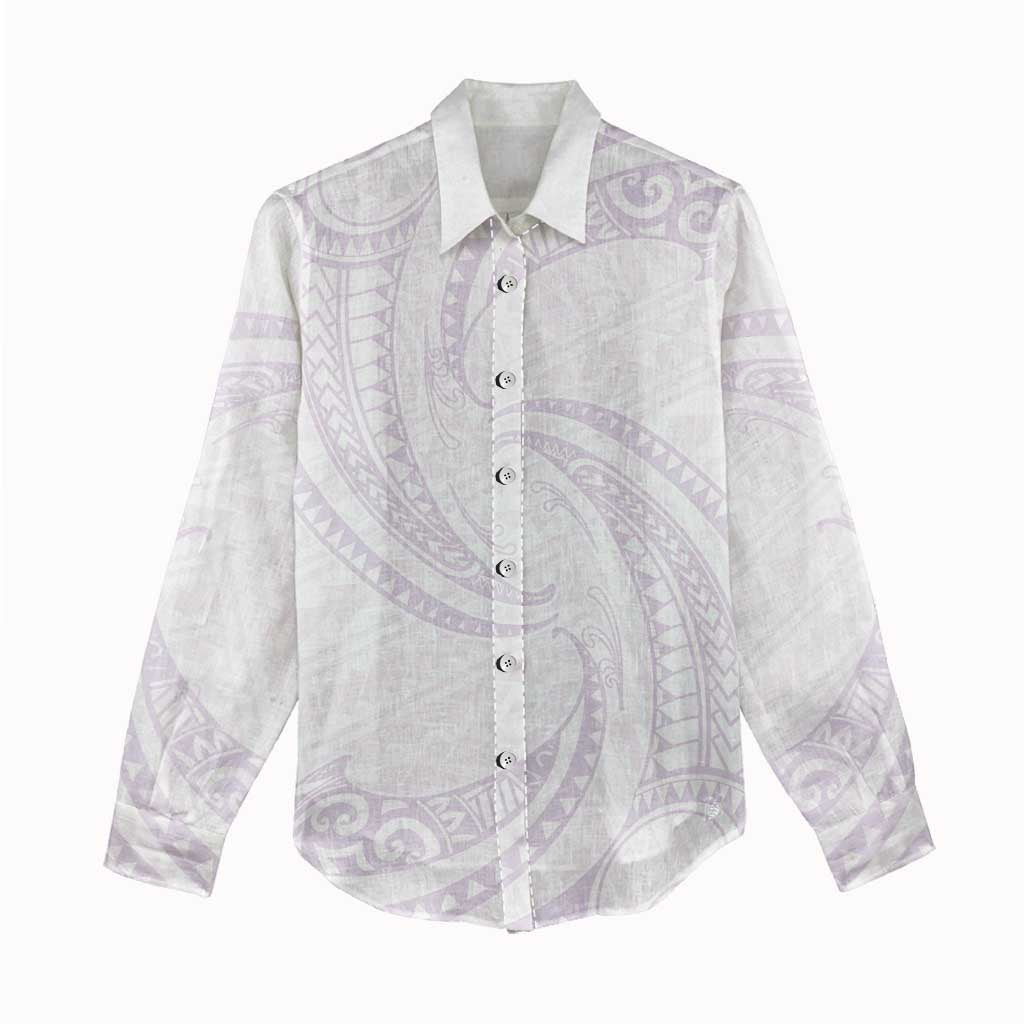 White Sunday Lotu Tamaiti Women Casual Shirt Polynesian Wave Pastel Mauve - Polynesian Pride
