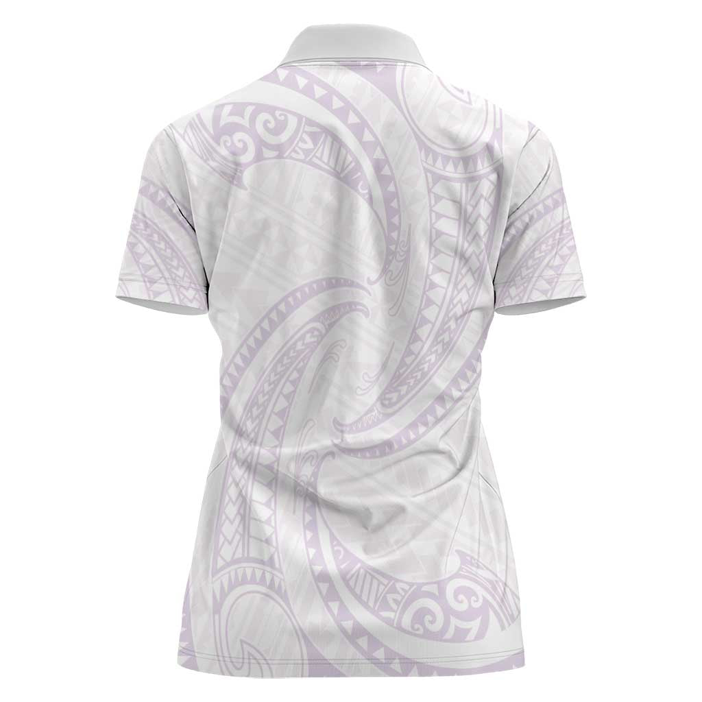 White Sunday Lotu Tamaiti Women Polo Shirt Polynesian Wave Pastel Mauve - Polynesian Pride