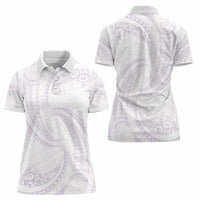 White Sunday Lotu Tamaiti Women Polo Shirt Polynesian Wave Pastel Mauve - Polynesian Pride