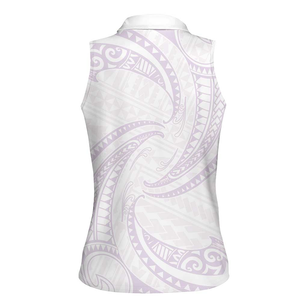White Sunday Lotu Tamaiti Women Sleeveless Polo Shirt Polynesian Wave Pastel Mauve - Polynesian Pride