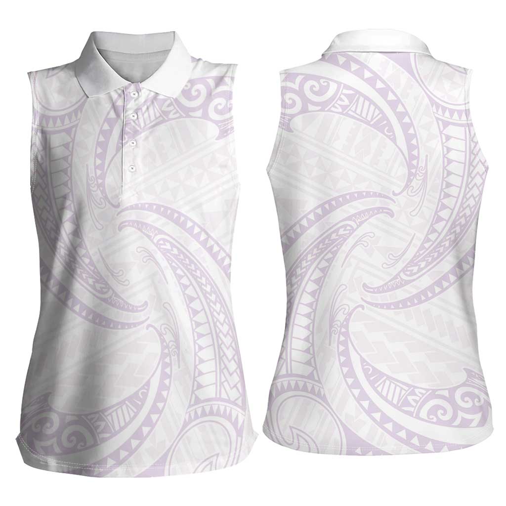 White Sunday Lotu Tamaiti Women Sleeveless Polo Shirt Polynesian Wave Pastel Mauve - Polynesian Pride