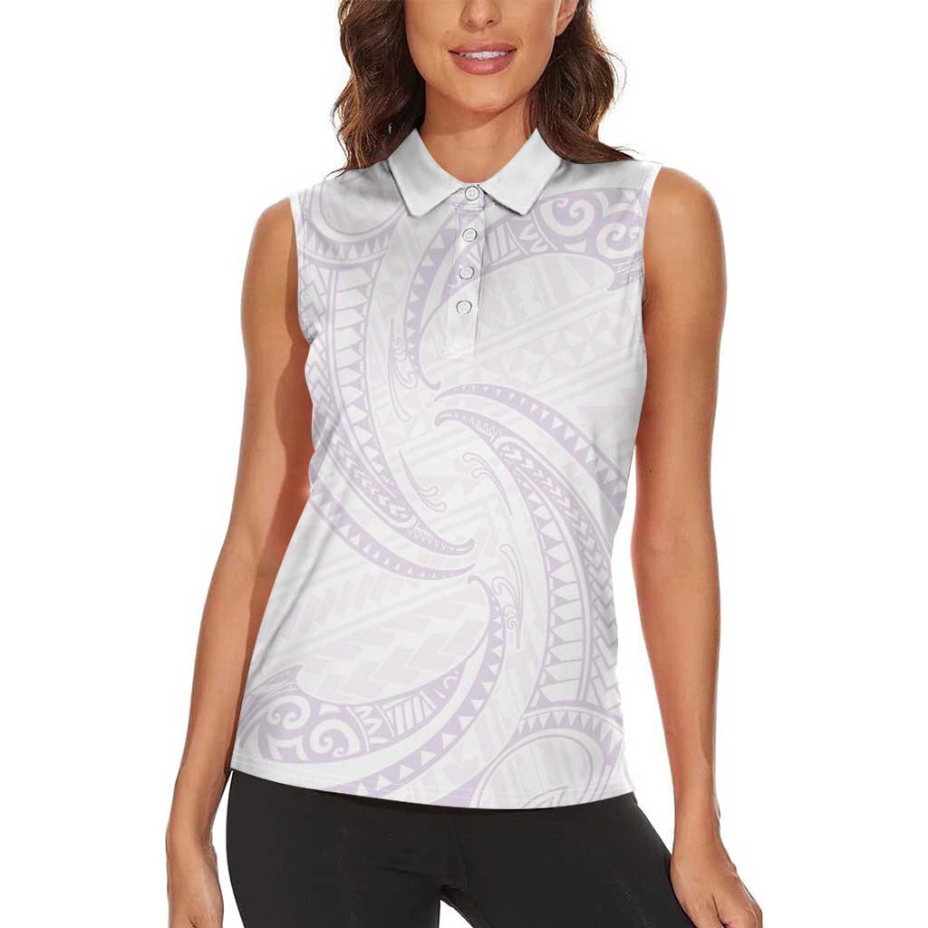 White Sunday Lotu Tamaiti Women Sleeveless Polo Shirt Polynesian Wave Pastel Mauve - Polynesian Pride