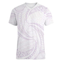 White Sunday Lotu Tamaiti Women V-Neck T-Shirt Polynesian Wave Pastel Mauve - Polynesian Pride
