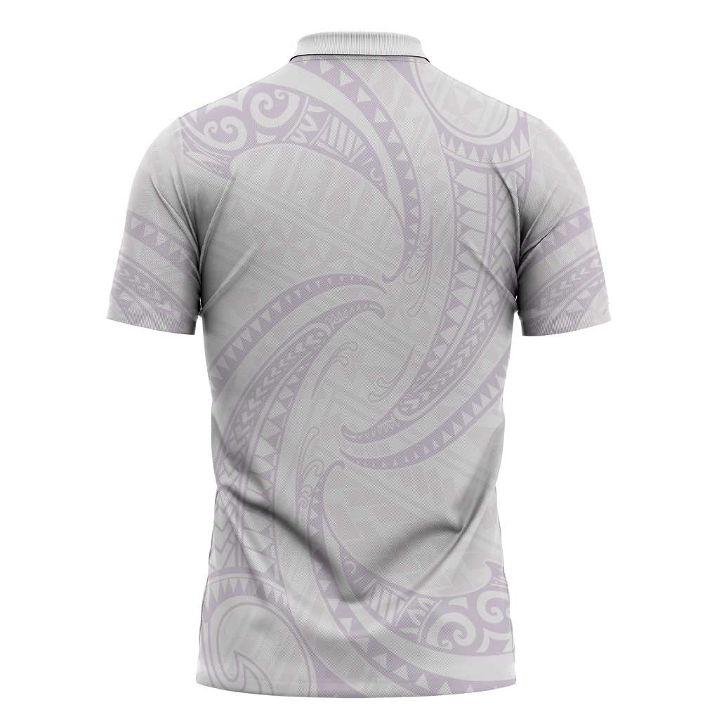 White Sunday Lotu Tamaiti Zipper Polo Shirt Polynesian Wave Pastel Mauve - Polynesian Pride