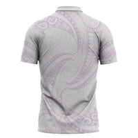 White Sunday Lotu Tamaiti Zipper Polo Shirt Polynesian Wave Pastel Mauve - Polynesian Pride