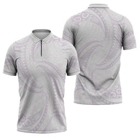 White Sunday Lotu Tamaiti Zipper Polo Shirt Polynesian Wave Pastel Mauve - Polynesian Pride
