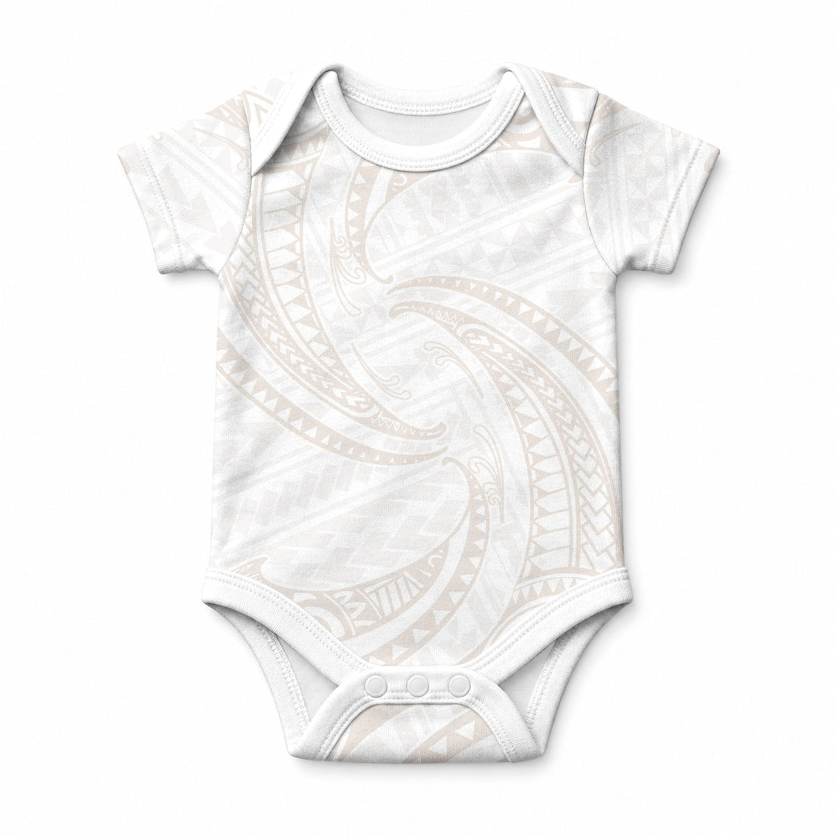 White Sunday Lotu Tamaiti Baby Onesie Polynesian Wave Pastel Nude