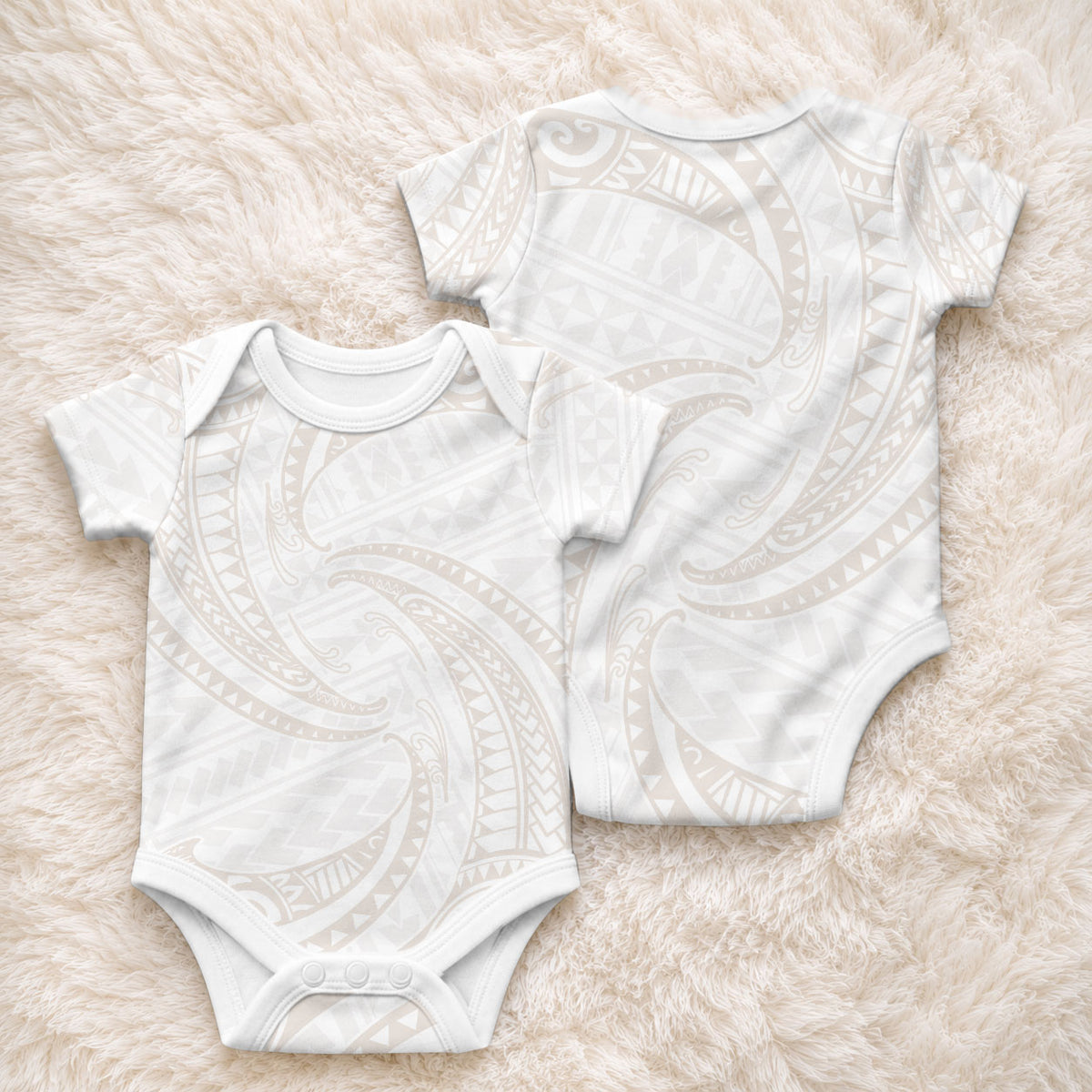 White Sunday Lotu Tamaiti Baby Onesie Polynesian Wave Pastel Nude