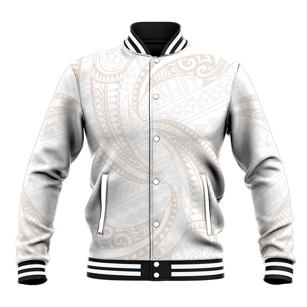 White Sunday Lotu Tamaiti Baseball Jacket Polynesian Wave Pastel Nude - Polynesian Pride