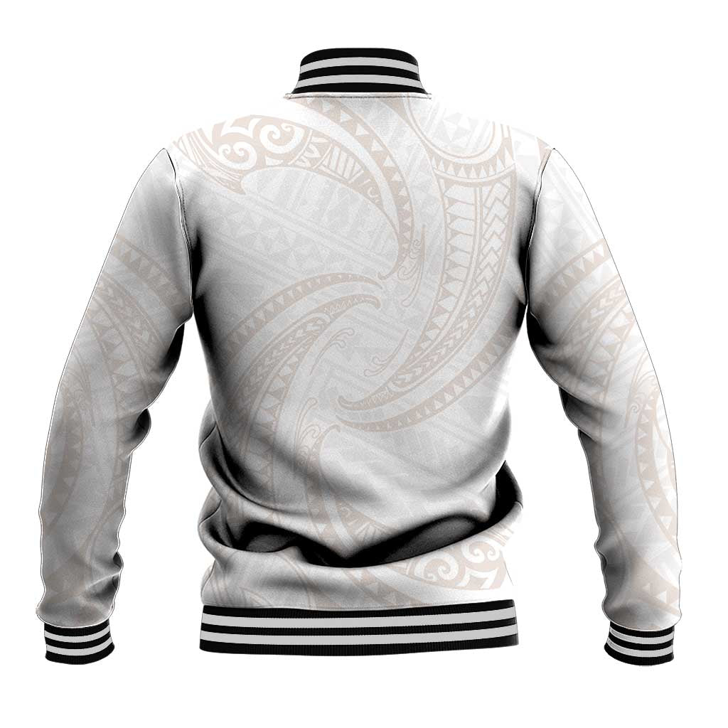 White Sunday Lotu Tamaiti Baseball Jacket Polynesian Wave Pastel Nude - Polynesian Pride