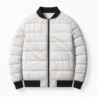 White Sunday Lotu Tamaiti Bomber Puffer Jacket Polynesian Wave Pastel Nude - Polynesian Pride