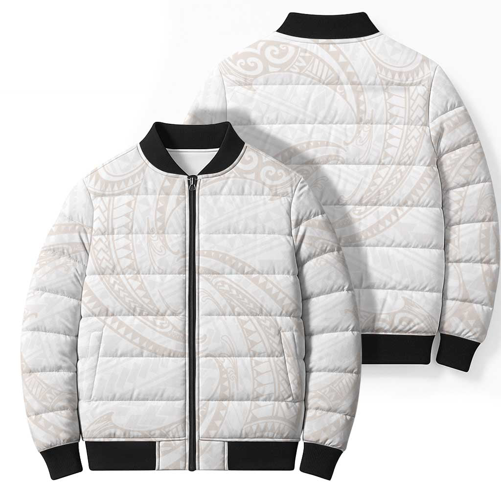 White Sunday Lotu Tamaiti Bomber Puffer Jacket Polynesian Wave Pastel Nude - Polynesian Pride