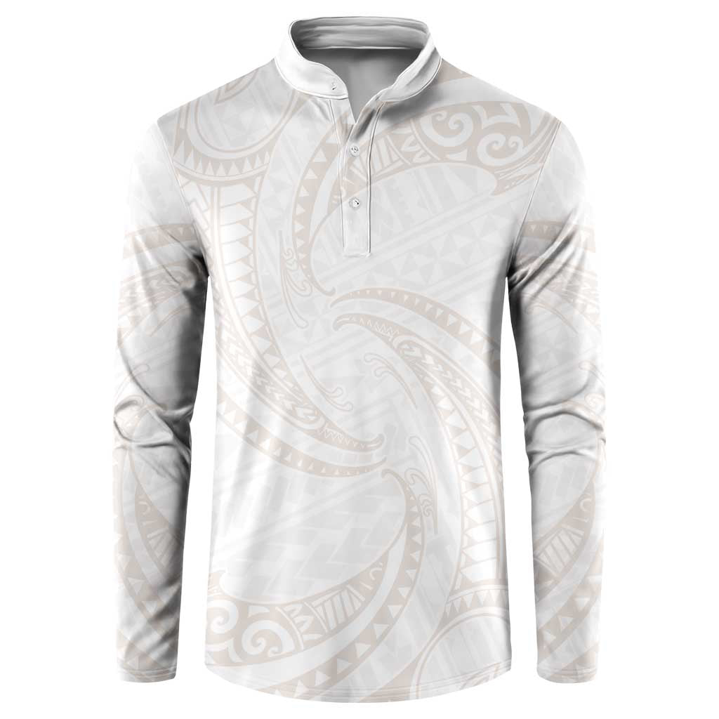 White Sunday Lotu Tamaiti Button Sweatshirt Polynesian Wave Pastel Nude - Polynesian Pride