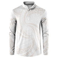 White Sunday Lotu Tamaiti Button Sweatshirt Polynesian Wave Pastel Nude - Polynesian Pride