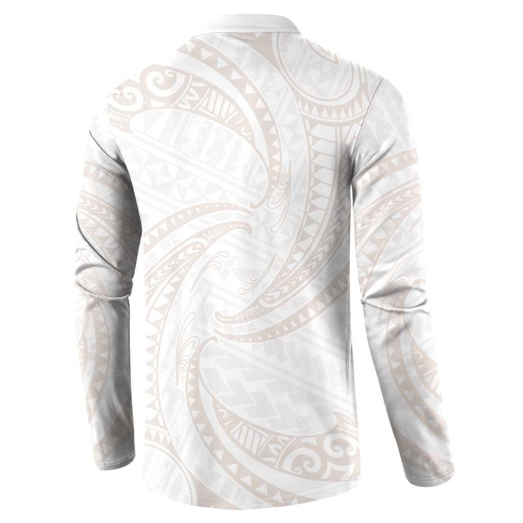 White Sunday Lotu Tamaiti Button Sweatshirt Polynesian Wave Pastel Nude - Polynesian Pride