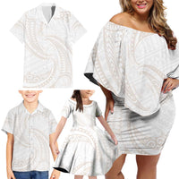 White Sunday Lotu Tamaiti Family Matching Off Shoulder Short Dress and Hawaiian Shirt Polynesian Wave Pastel Nude - Polynesian Pride