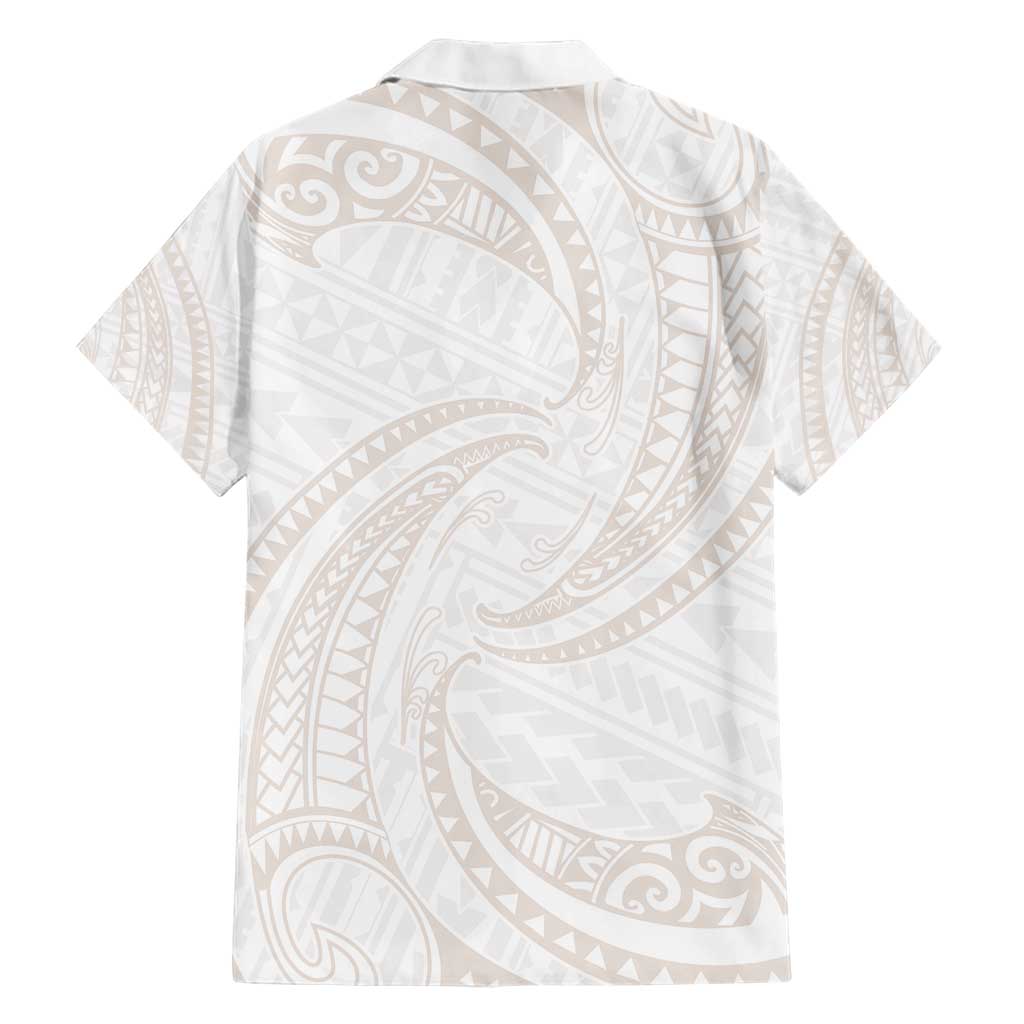 White Sunday Lotu Tamaiti Family Matching Short Sleeve Bodycon Dress and Hawaiian Shirt Polynesian Wave Pastel Nude - Polynesian Pride