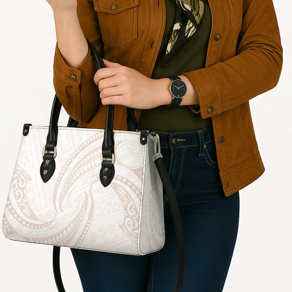 White Sunday Lotu Tamaiti Leather Bag Polynesian Wave Pastel Nude - Polynesian Pride
