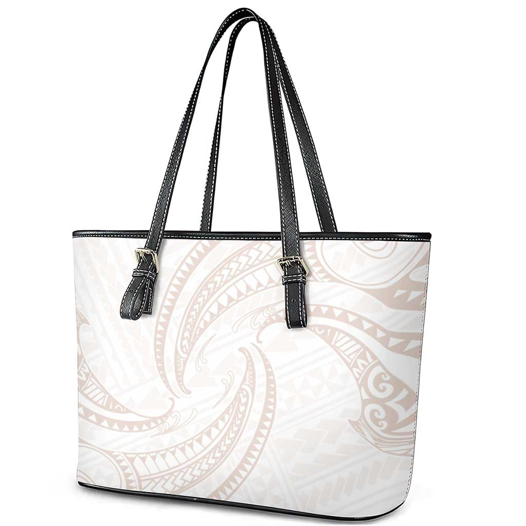 White Sunday Lotu Tamaiti Leather Tote Bag Polynesian Wave Pastel Nude - Polynesian Pride