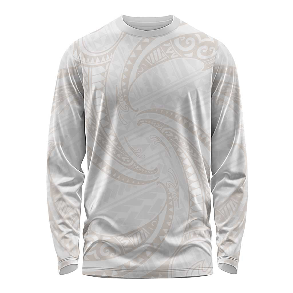 White Sunday Lotu Tamaiti Long Sleeve Shirt Polynesian Wave Pastel Nude - Polynesian Pride