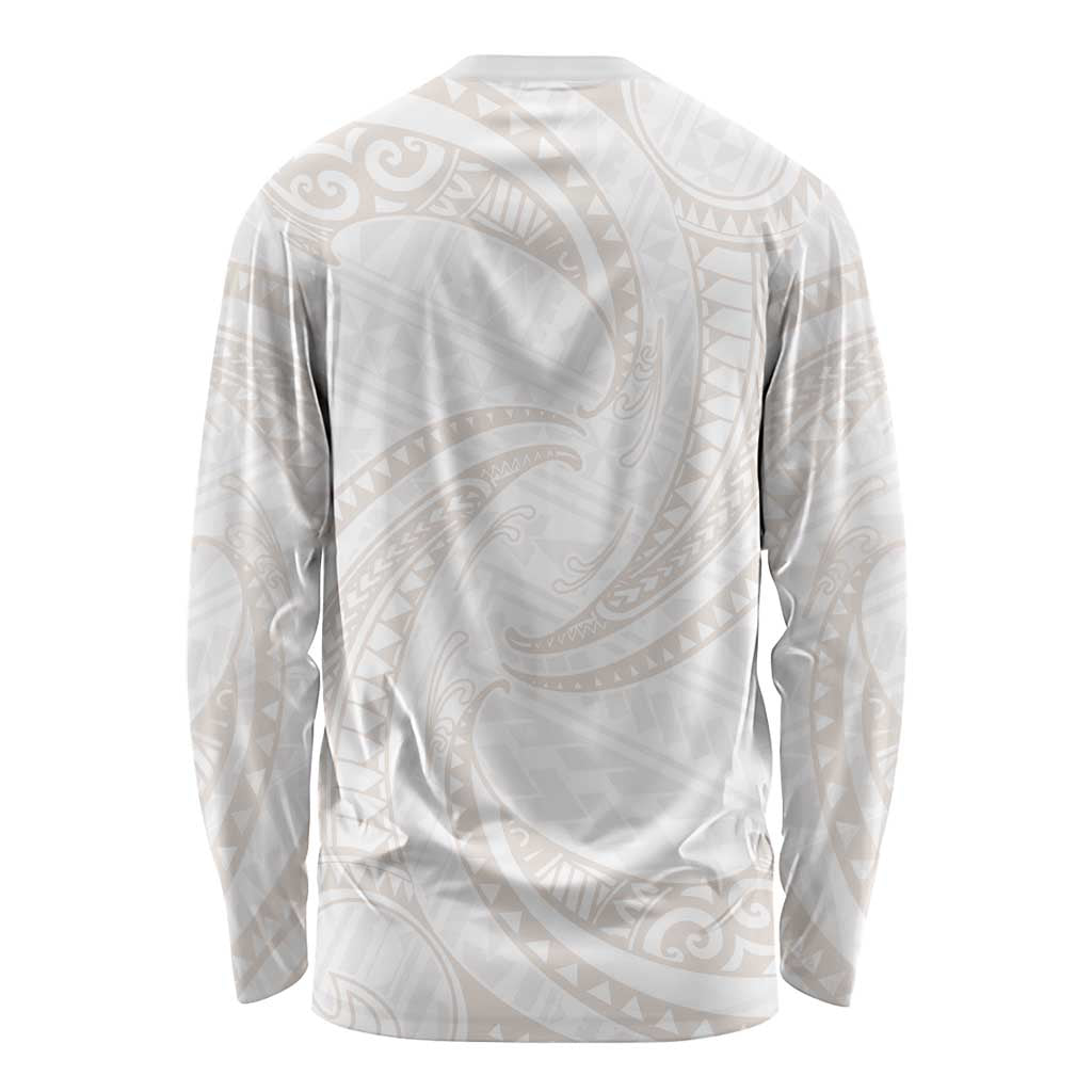 White Sunday Lotu Tamaiti Long Sleeve Shirt Polynesian Wave Pastel Nude - Polynesian Pride