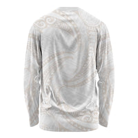 White Sunday Lotu Tamaiti Long Sleeve Shirt Polynesian Wave Pastel Nude - Polynesian Pride